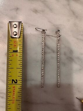 Sterling Silver Cubic Zirconia Linear Drop Earrings - White